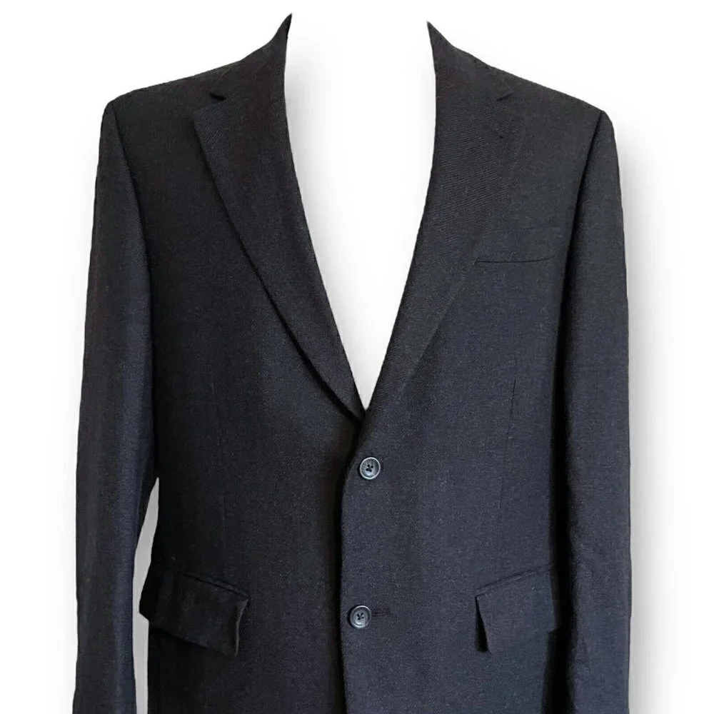 Oscar de la Renta Mens Blazer 43R Charcoal Gray Wool Flannel Two Button Jacket